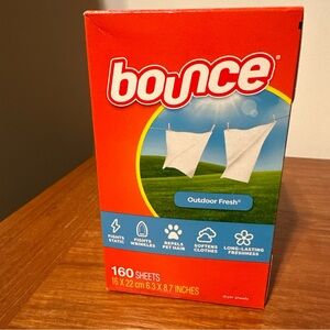Bounce Dryer Sheets 160 Ct 1 New Unopened Box  “Outdoor Fresh” Scent  6.3x8.7”